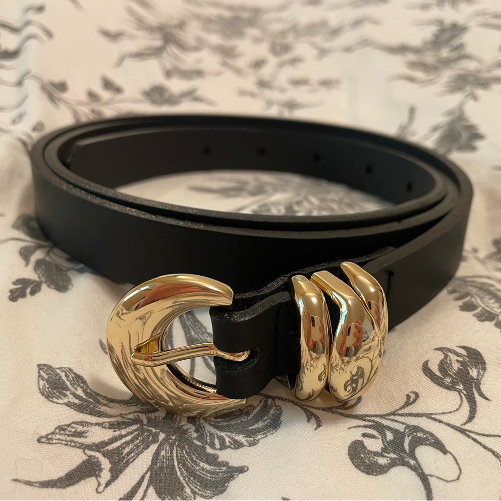 RW&CO. Black Belt with Gold Claw Buckle - Real Italian Leather